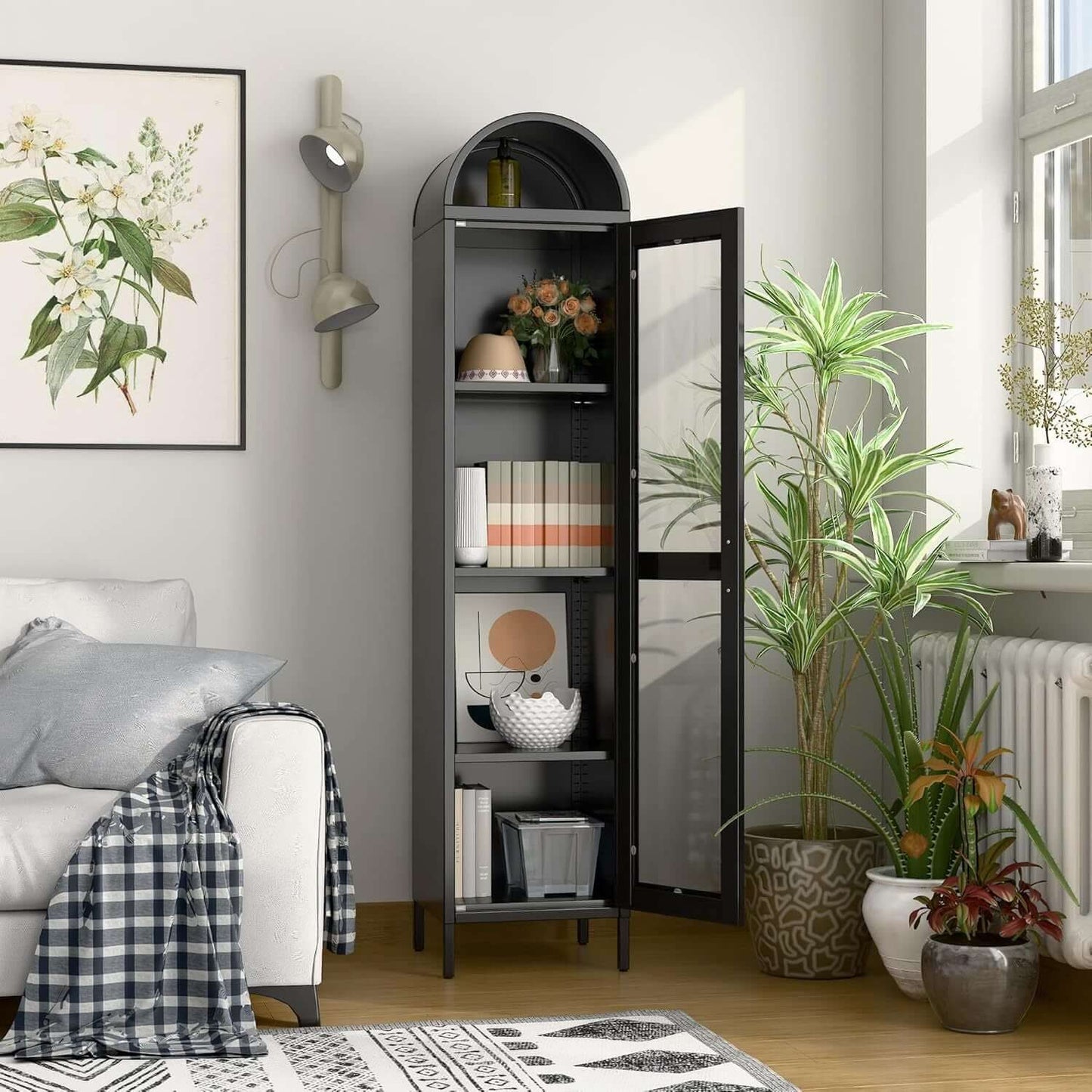 Elegant Arched Cabinet – Modern Metal Glass Display Storage