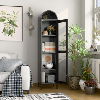 Elegant Arched Cabinet – Modern Metal Glass Display Storage