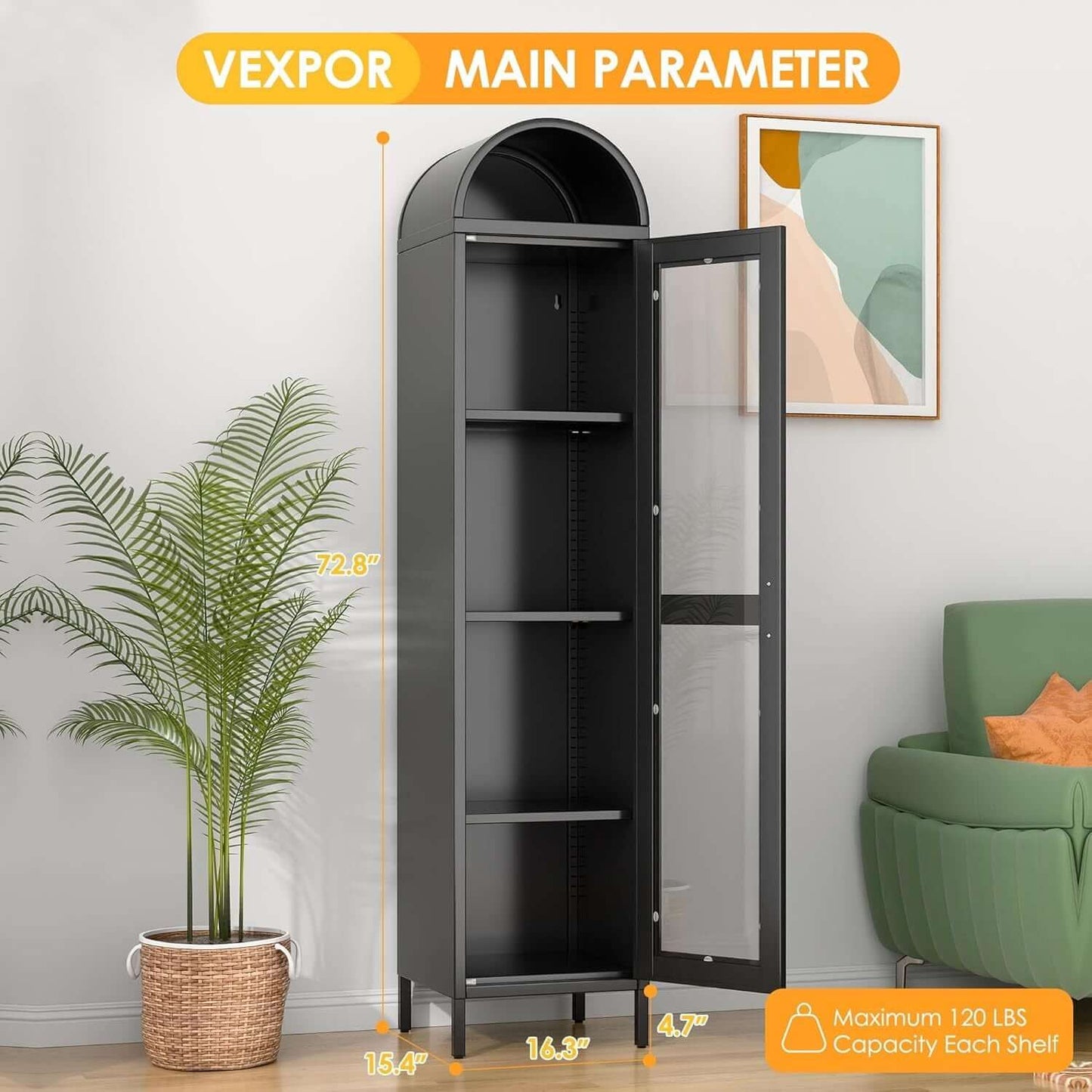 Elegant Arched Cabinet – Modern Metal Glass Display Storage