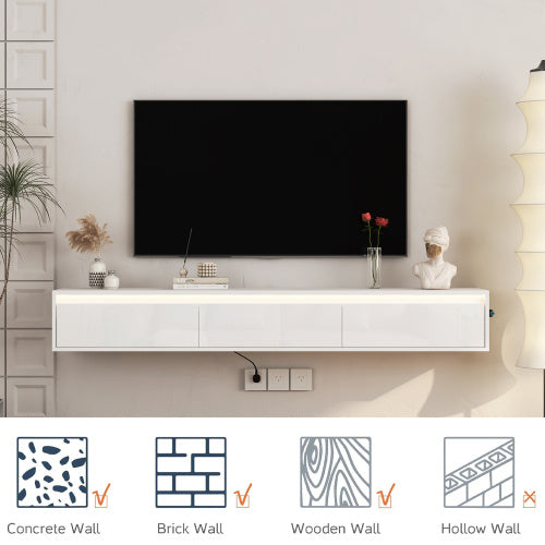 Floating TV Stand With LED and Pre-installed – Modern Wall Mounted TV Shelf