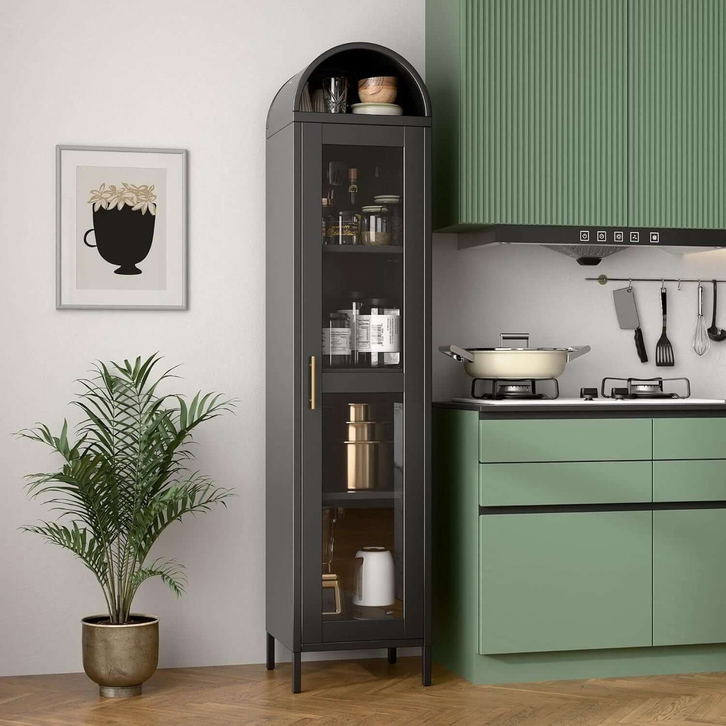 Elegant Arched Cabinet – Modern Metal Glass Display Storage