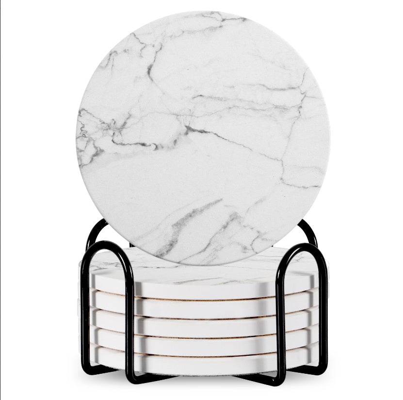 6pc Stone Coaster – Natural Drink Coasters Set for Home & Bar