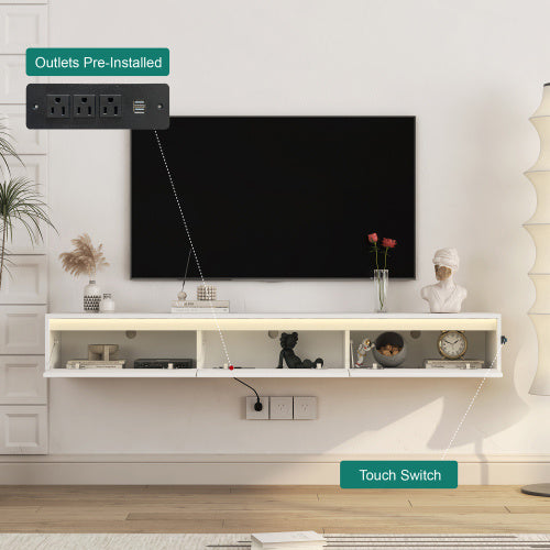 Floating TV Stand With LED and Pre-installed – Modern Wall Mounted TV Shelf