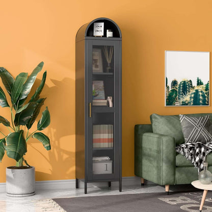 Elegant Arched Cabinet – Modern Metal Glass Display Storage